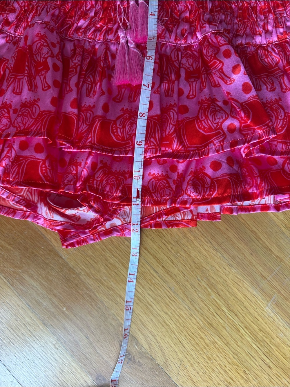 SHUG Womens 100% Silk Smocked Ruffle Skort Set Pink Red Bulldog Festival NEW - Picture 8 of 11